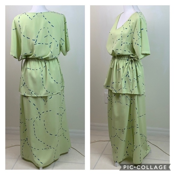 Jacques Ruc linen look peplum Lagenlook maxi dress fits L/ XL - Picture 6 of 9